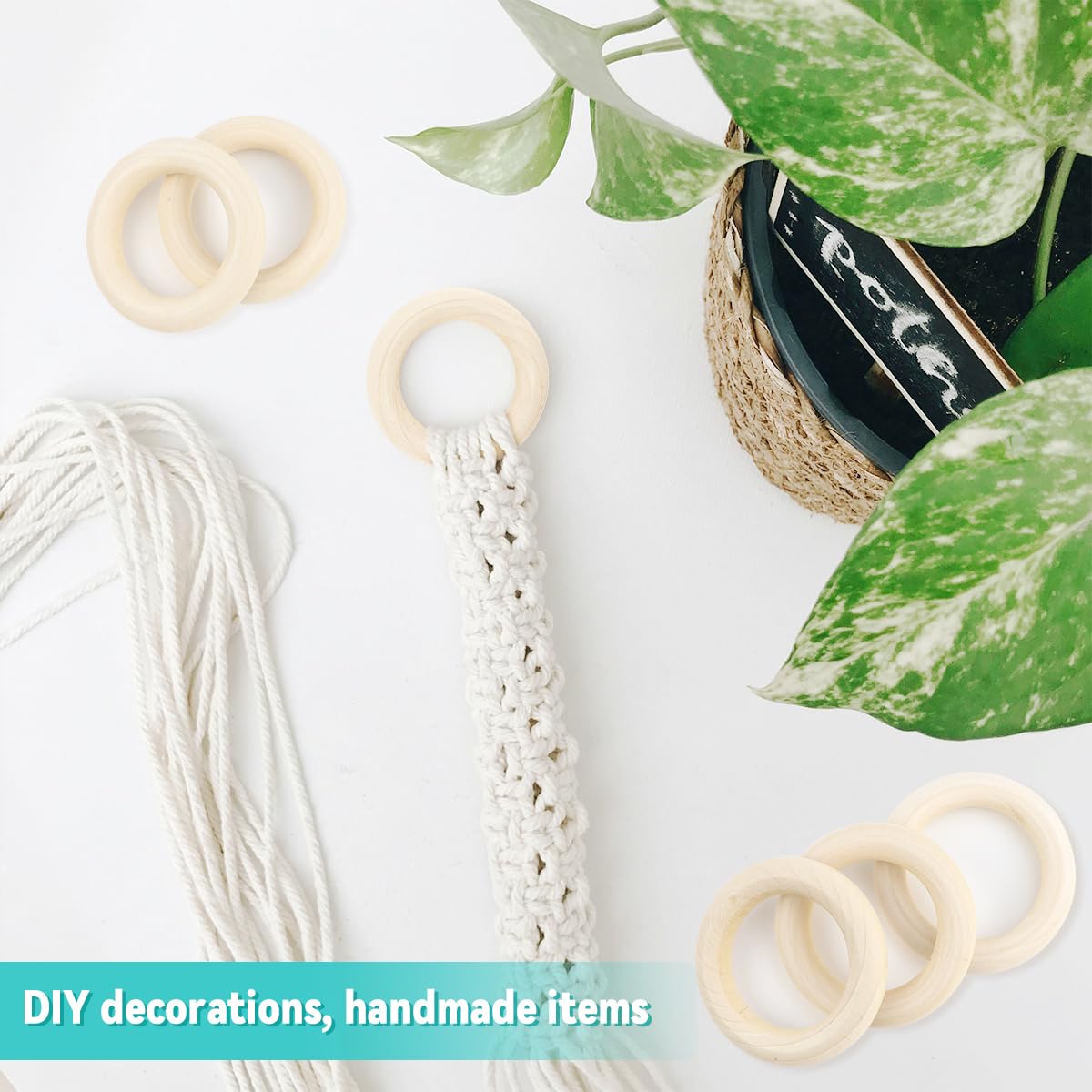 Unfinished Wooden Rings for Craft, Natural Wood Rings Without Paint for Pendant Connectors, Jewelry, DIY Making, Crafts & Home Decor (55mm, 20 Pack) yuntop