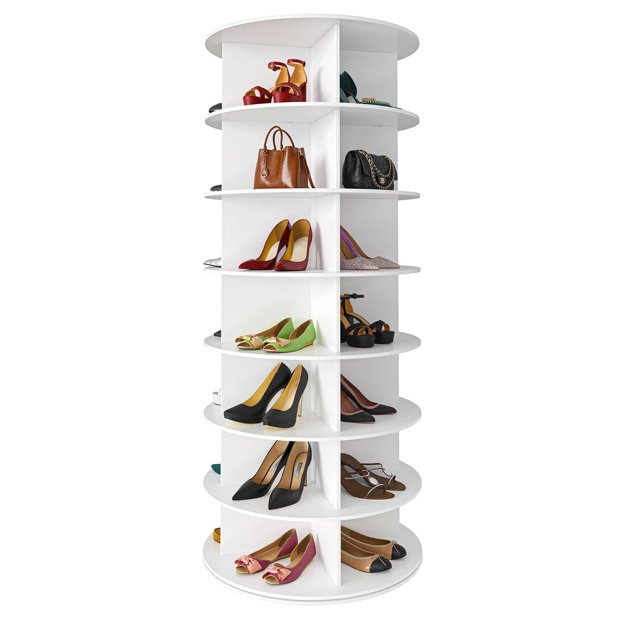 SpaceAid 7 Tier Rotating Shoe Rack Tower, Spinning Shoe Display Lazy Susan, Revolving 360 Shoe Rack Storage Round Carousel, Vertical Handbag Rotate Shoes Closet Organization (7-Tier White) SpaceAid