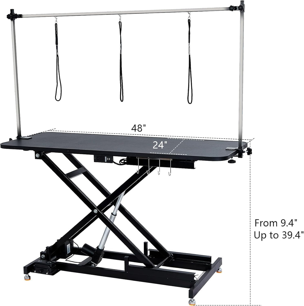 48" Electric Dog Grooming Table, Heavy Duty X-Lift Structural Hydraulic Max Load 350Lbs Professional Pet Grooming Table for Dogs & Cats with Adjustable Overhead Arm, Noose Height Range 9.4''-39.4'' MERXENG