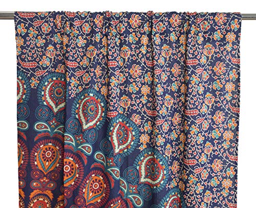 Popular Handicrafts Indian Hippie Bohemian Beautiful Peacock Mandala Curtain Panels Room Divider Blue Popular Handicrafts
