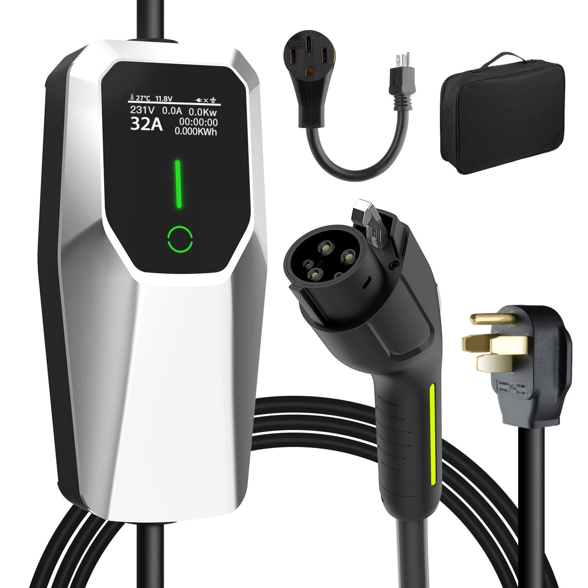 Level 1 2 Electric Vehicle Charger 26ft EV Portable Charging Cable with NEMA 14-50/5-15 Plug 7.68Kw 32A Current Adjustable EV & Plug-in Hybrid Car Charger for SAE_J1772 EagleNav