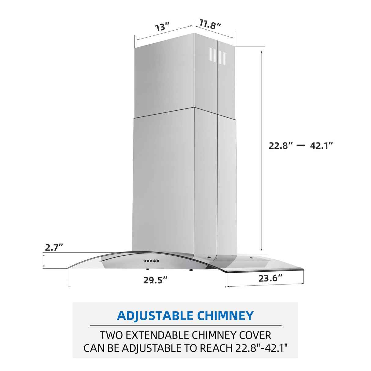 JOEAONZ 30 inch Island Range Hood Stainless Steel 700 CFM Push Button Control Kitchen Exhaust Ventilation Fan with 5-layer Mesh Filters, Large Airflow Capacity Ceiling Mount Vent Hood JOEAONZ