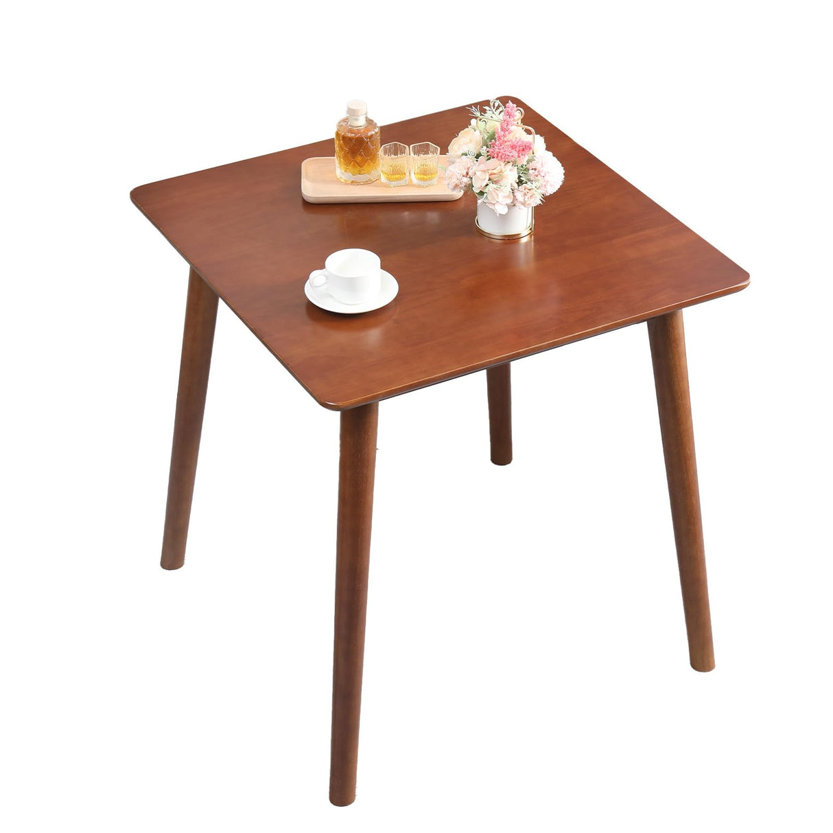 OGMILL 27.6" Small Dining Table Square for 2, Kitchen Dinner Table Rustic Space-Saving Dining Table Mid Century Modern Table with Solid Wood Leg for Small Spaces (Walnut) OGMILL