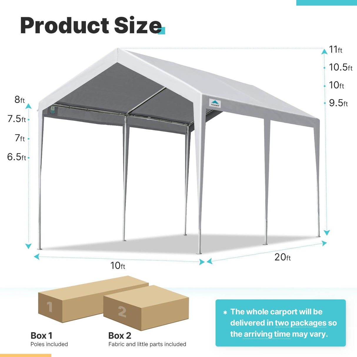 ADVANCE OUTDOOR 10x20 ft Steel Carport with Adjustable Height from 9.5 to 11 ft, Heavy Duty Car Canopy Garage Party Tent Boat Shelter Portable, Gray ADVANCE OUTDOOR