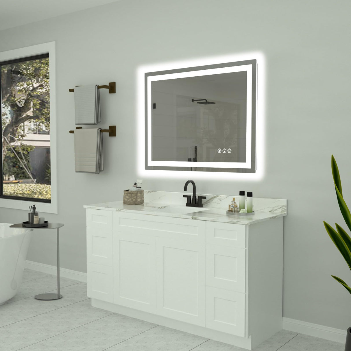 miskerm 40"x 32" LED Bathroom Mirror with Lights, Double Lights Dimmable, Anti-Fog, Front and Backlit LED Mirror for Bathroom, Lighted Bathroom Vanity Mirror with Tempered Glass (Horizontal/Vertical) miskerm