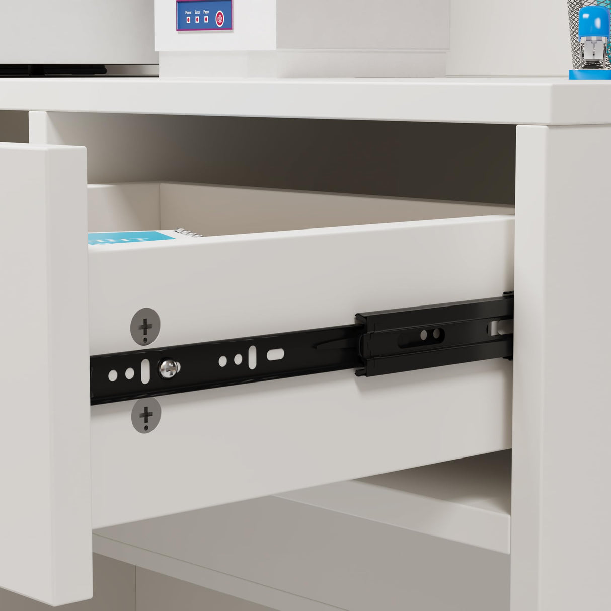 AGOTENI 47.2" W Reception Desk Front Desk with Counter, Light & Lockable Drawers, Modern Retail Checkout Counter with Keyboard Tray & Side Cabinet for Lobby Store Salon, White AGOTENI