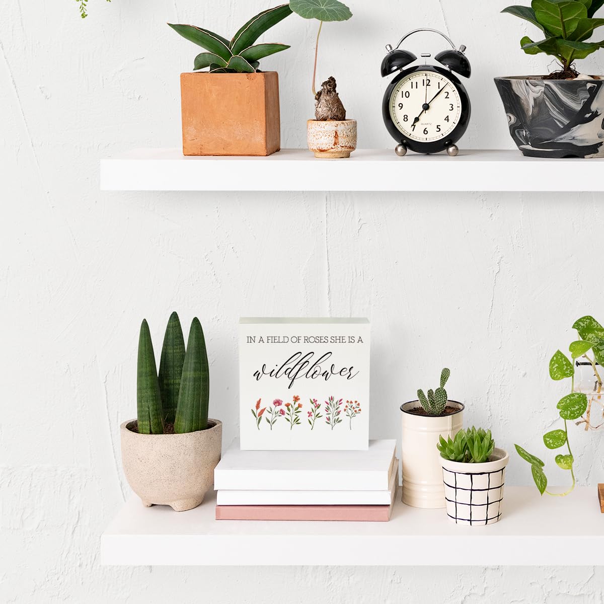 Inspirational Quote Country Floral Nursery Decor Wood Box Sign 5 x 5 Inches Rustic Box Sign Wooden Square Sign Decor Spring Summer Desk Decor Wood Sign for Home Farmhouse Office Girl Room Garden IYEZH
