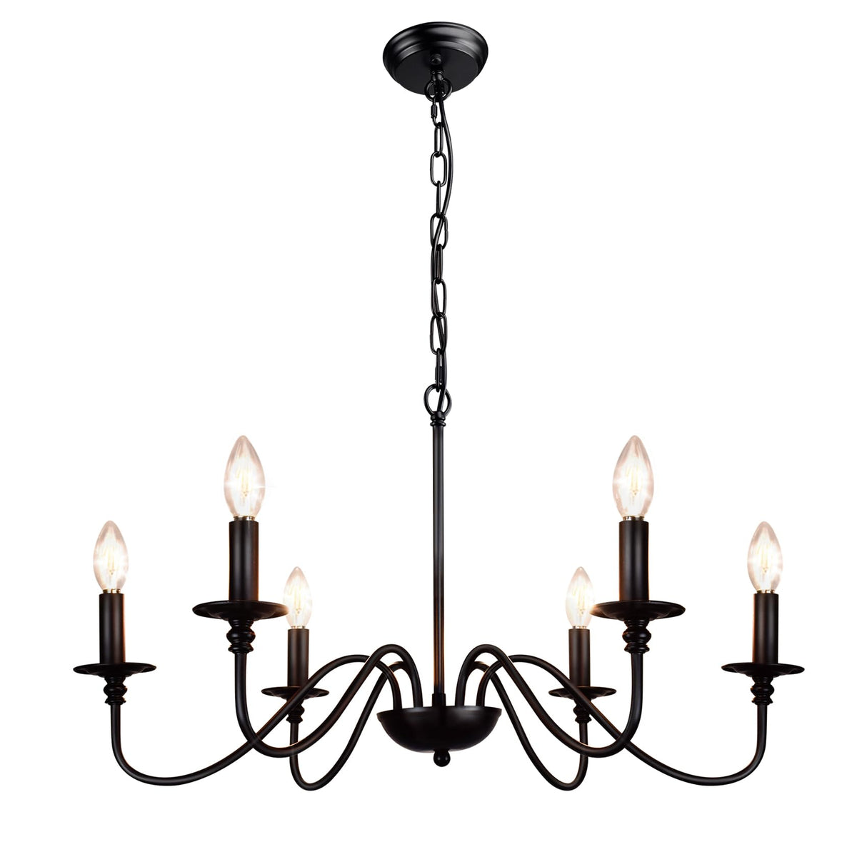 Depuley Farmhouse Chandelier for Dining Room: 6-Light Black Industrial Kitchen Island Pendant Light Fixture with 6 E12 Bulbs - Rustic Candle Chandeliers Vintage Modern Hanging Ceiling Lamp for Bedroom Depuley