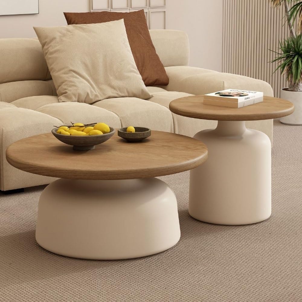 Coffee Table, Cream Style Solid Wood Coffee Table, Living Room Home Small Apartment, Simple Tea Table, Round Coffee Table(C) ROPSHTSF