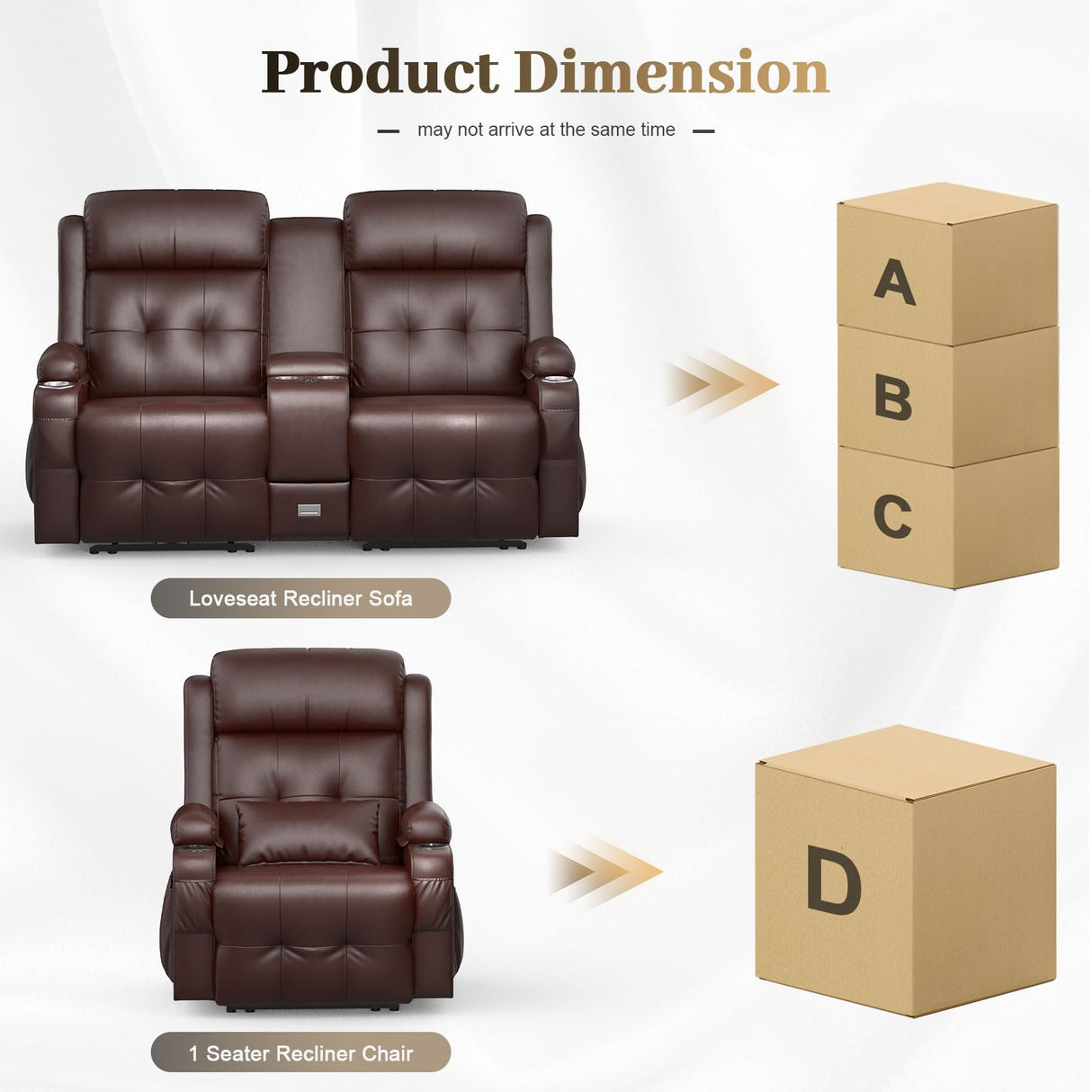 Recliner Sofa Sets, Massage Reclining Loveseat Sofa Heavy Weight Capacity, 1 Single Power Recliner Chairs Heat & Massage, RV Clearance Love Seat Couch with Console, USB, Type C Port for Living Room Aotolo