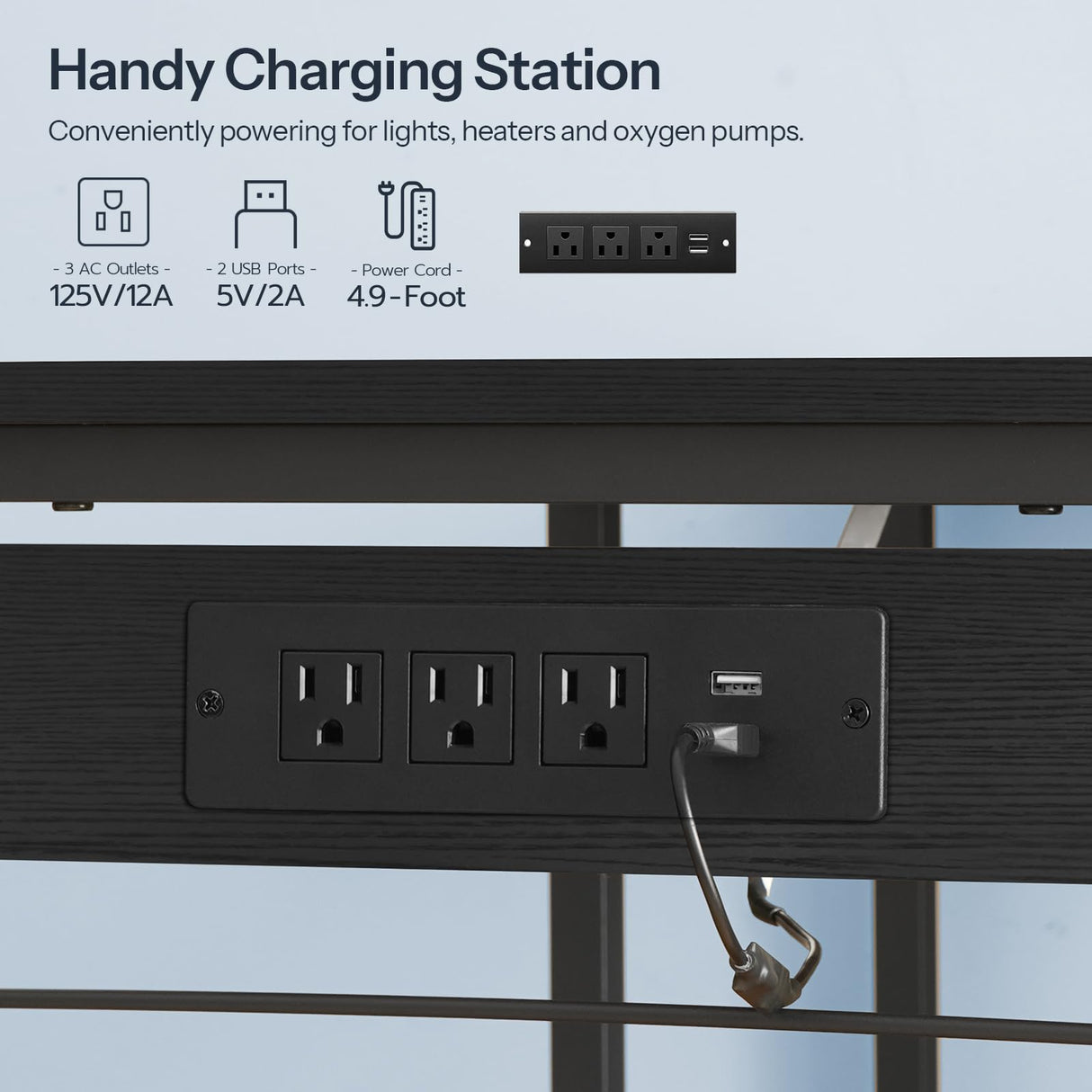 HOOBRO 20-29-37 Gallon Fish Tank Stand with Power Outlets and LED Light, Aquarium Stand with Storage Shelves, 35.4" L x 15.7" W, Reptile Tank Stand with Stable Metal Frame, Black BK80UDFT01 HOOBRO