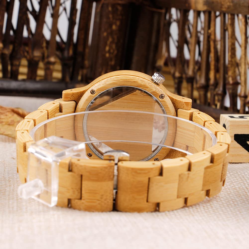 Triangle Wood Watch for Men Creative Hollow Dial Full Wooden Quartz Watch Vintage Natural Mens Unique Inverted Geometric Wood Wrist Watch Tiong