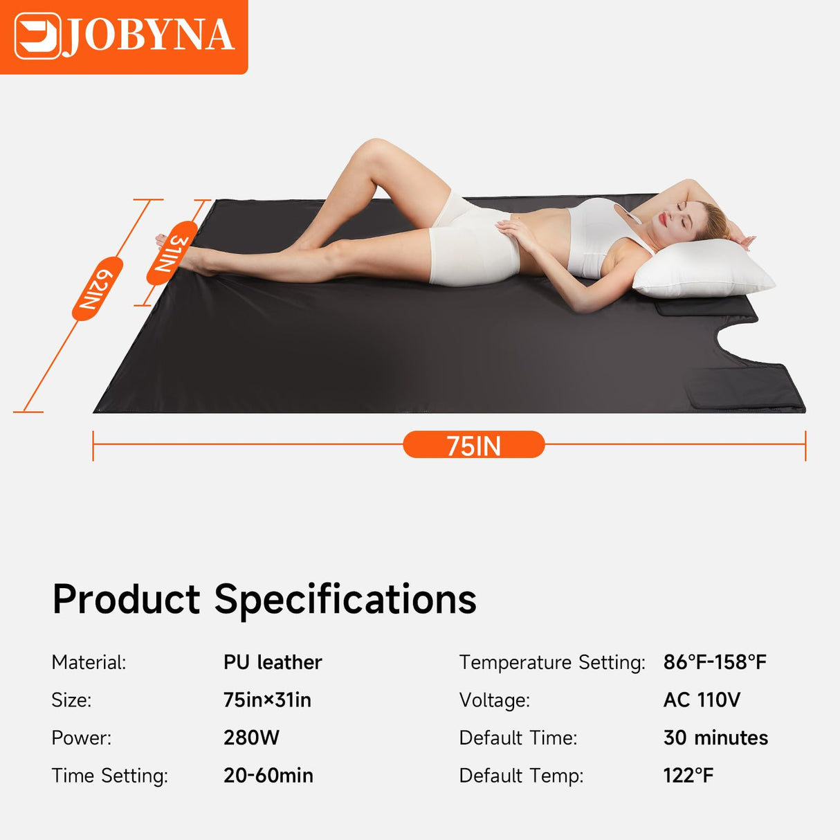 JOBYNA Sauna Blanket for Home, 75'' x 31'' Sauna Blanket with 20-60 Minutes Timer, 86℉-158℉ Temp Adjustable, 280W Auto Shut Off Sauna Bag for Home Relaxation, Wellness & Recovery JOBYNA