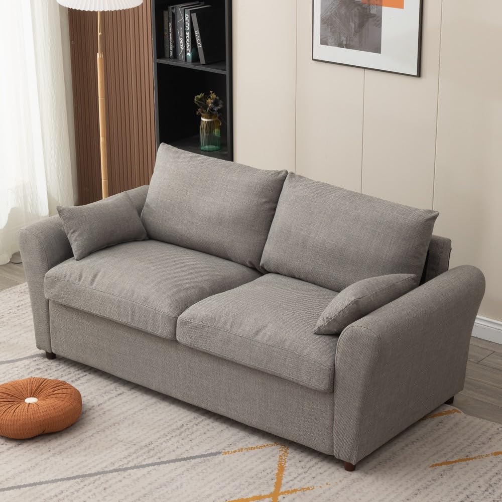 Panana Modern 2 Seater Loveseat Sofa Couch with Storage, Dark Grey or Light Color, Choice of Curved, Sock or Track Arm Design (Light Gray, 3 Seater - Track Arms) Panana