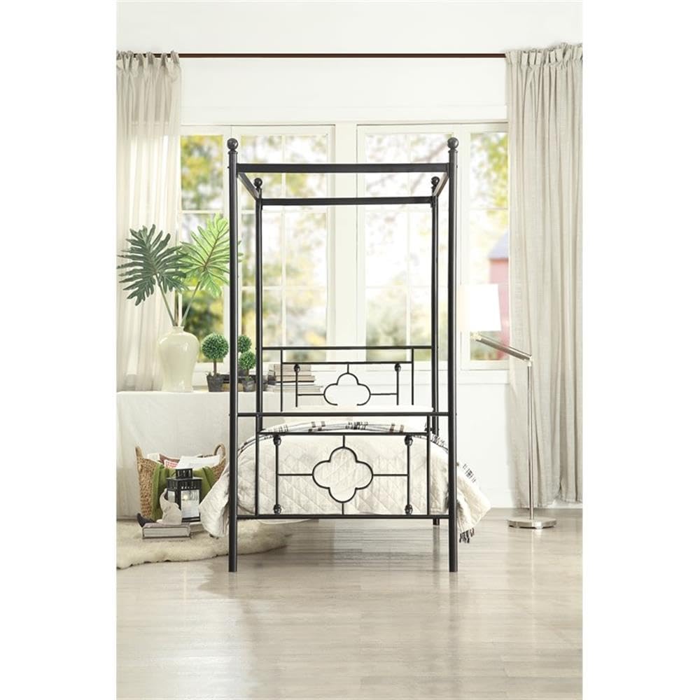 Pemberly Row Metal Twin Canopy Platform Bed in Black Pemberly Row