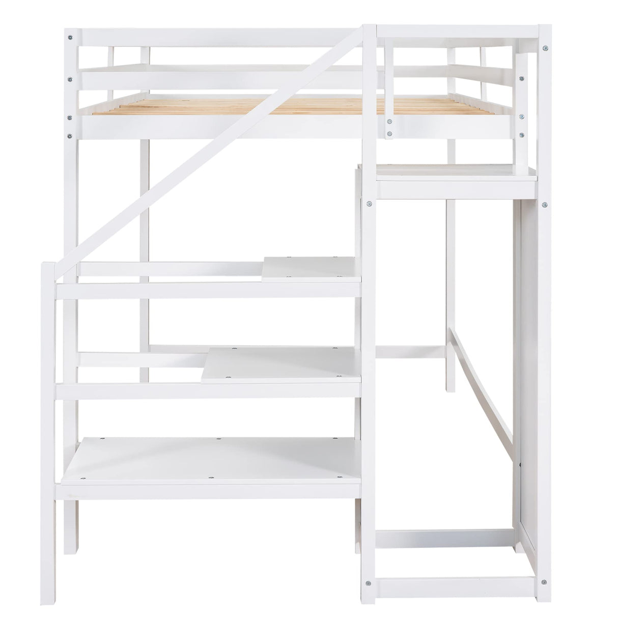 Harper & Bright Designs White Full Loft Bed with Storage Staircase and Wardrobe for Kids Harper & Bright Designs