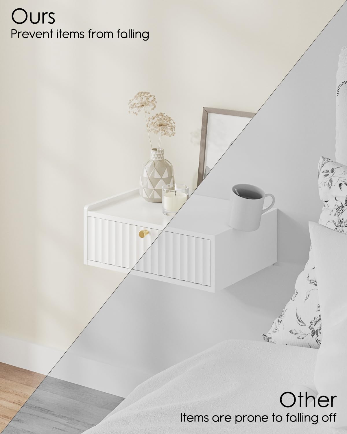 AEPOALUA Floating Nightstand,Wall Mounted Night Stand with Drawer,Small Floating Shelves,Floating Wood Bedside Table for Bedroom、Living Room、Bathroom AEPOALUA