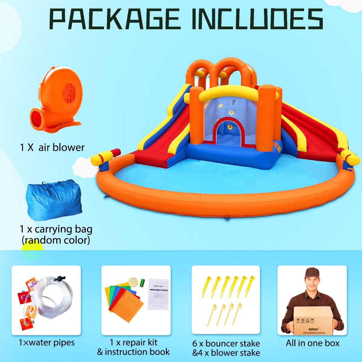 Umbalir 14.2x12.8FT Inflatable Water Park, Giant Slide Bounce House With 2 Long Slides, Thrilling Climbs, Trampoline and Big Splash Pool - 650W Air Blower Included Umbalir