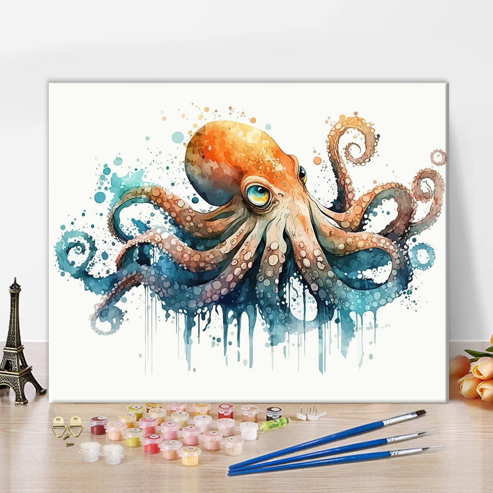TUMOVO Octopus Paint by Numbers for Adults, 16x20 Inch, Modern Ocean Art, Acrylic, Non-Foldable TUMOVO