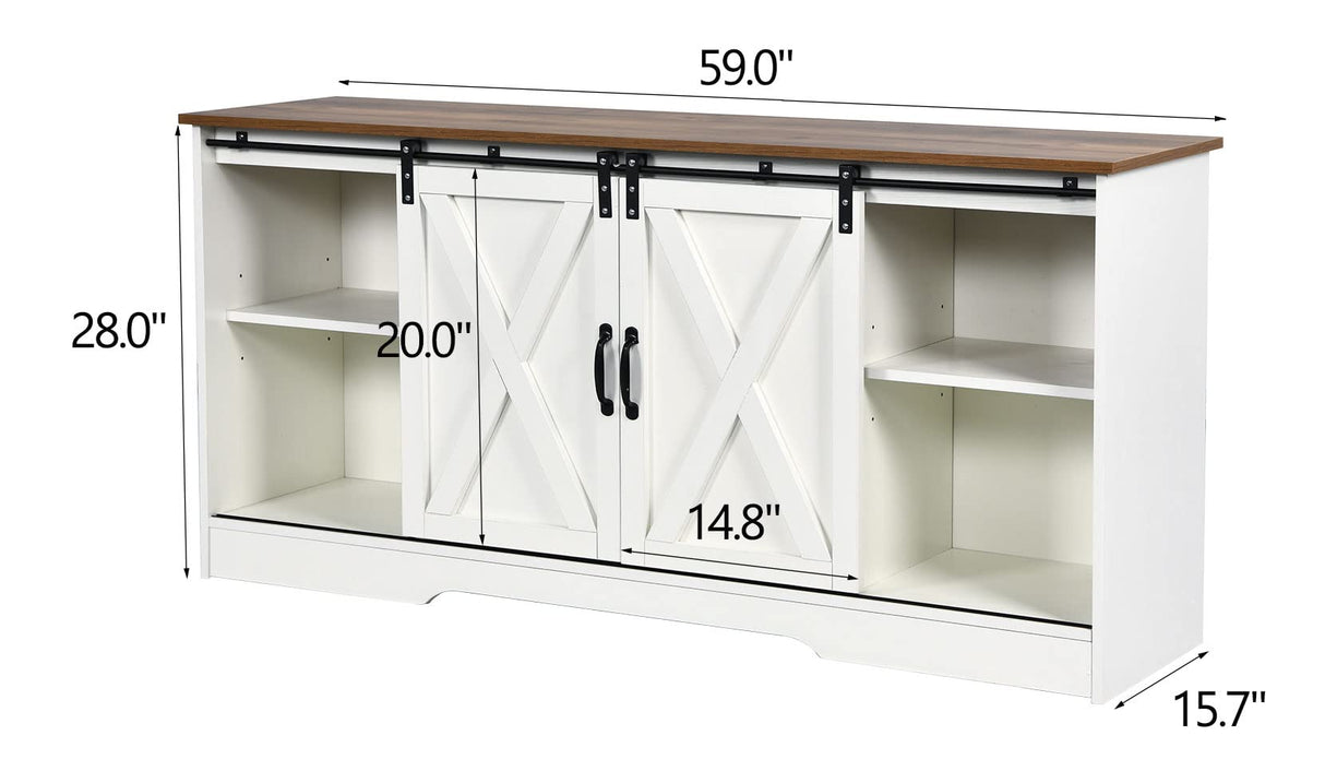 4 EVER WINNER White TV Stand for 65 inch TV for Living Room, Modern Farmhouse Barn Door TV Stand with Storage Cabinets and Adjustable Shelves for Bedroom, Media Entertainment Center TV Console Table 4 EVER WINNER