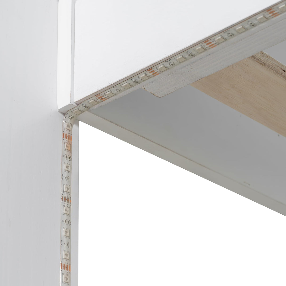 RUNNA Twin Over Full Bunk Bed with Storage Shelves, LED, Charging Station and a Drawer, Solid Wood Bunk Bed for Kids, Teens, Adults (White/LED) RUNNA