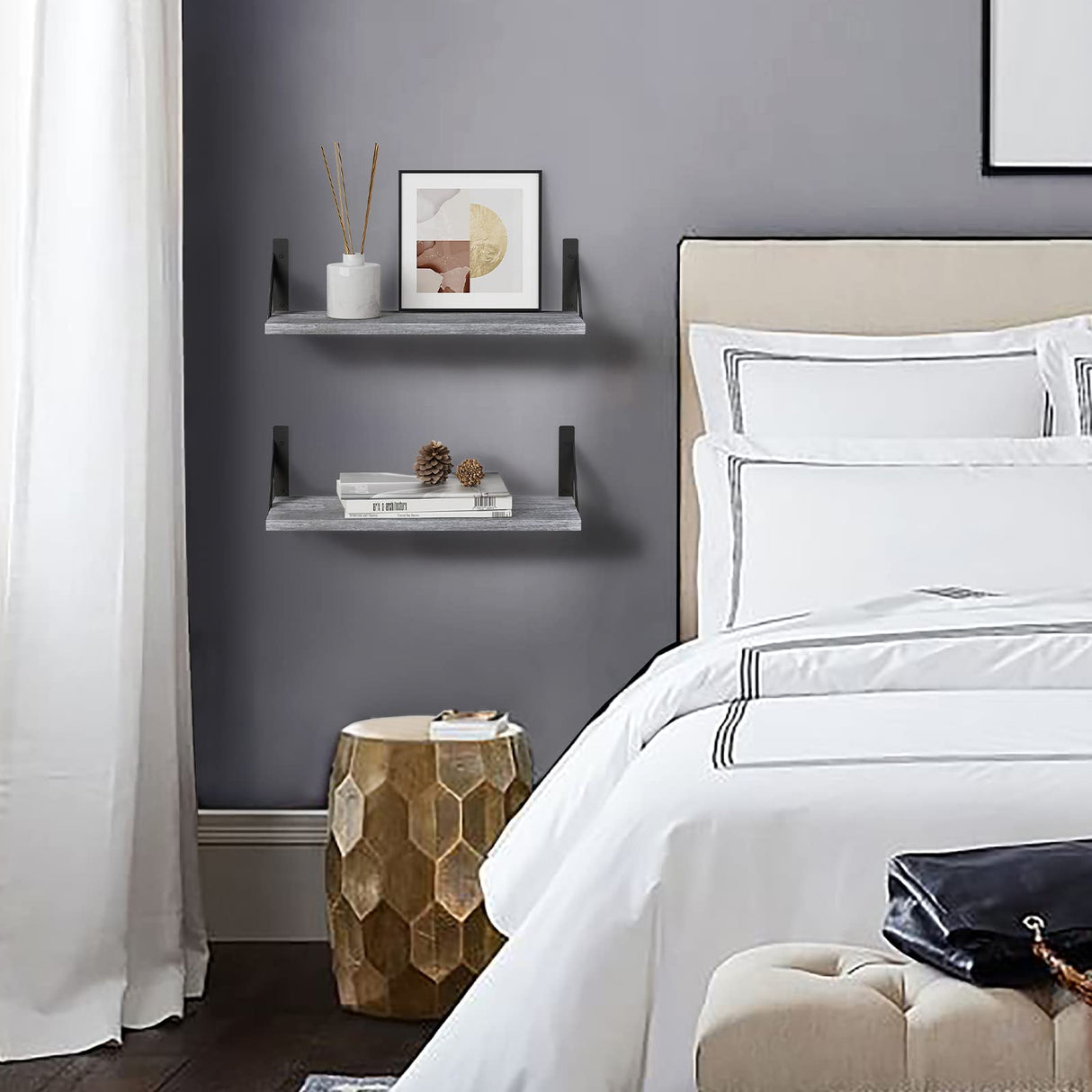 Forbena Grey Floating Shelves for Wall Decor Set of 3, Floating Book Shelves for Bedroom Living Room Classroom Library Office, Wall Mounted Shelf for Kids Room Christmas Decor (Rustic Gray) Forbena