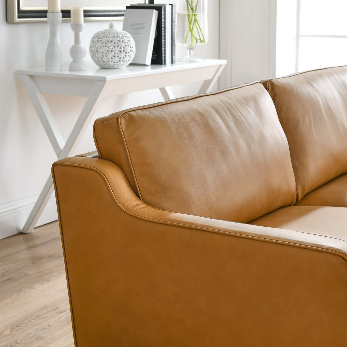 Modway Impart Upholstered Genuine Leather Sofa in Tan Modway