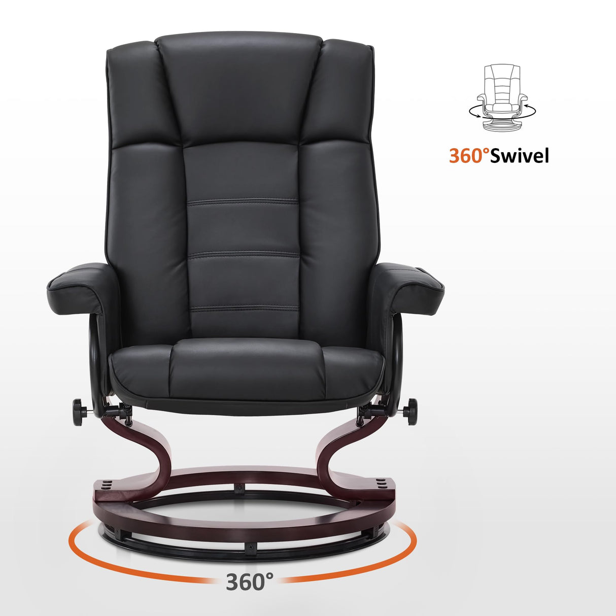 MCombo Manual Swivel Recliner with Ottoman, Chair Ottoman Set for RV Small Spaces, Living Room, Bedroom, Office 9019 4919 (Faux Leather, Black) MCombo