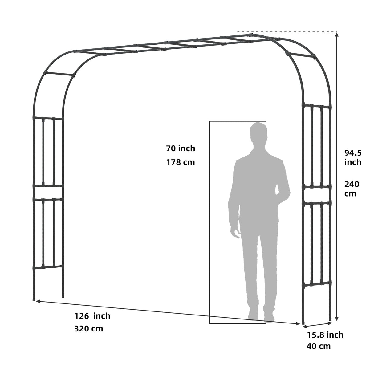 BUKLIYN Garden Arch Trellis - Length: 126in, Height: 94.5in Garden Arch Arbor Trellis for Climbing Plants Outdoor - Garden Arch for Lawn, Party, Ceremony Wedding Decoration BUKLIYN