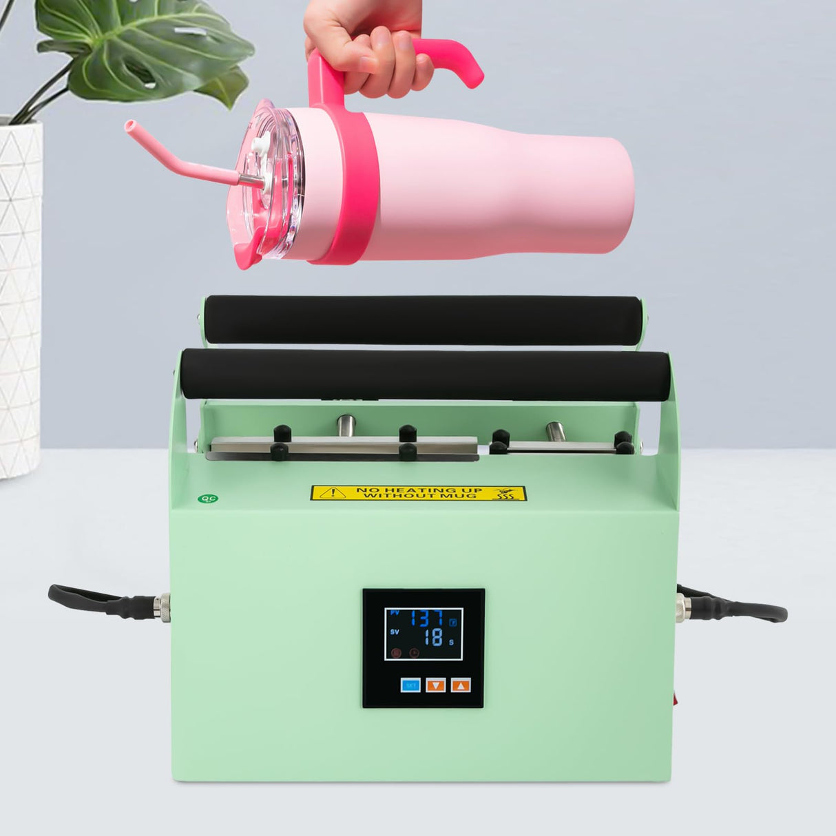 HZOPUTLH 2 in 1 40oz Tumbler Heat Press Machine, Electric Car Cup Mug Press Heat Machine Adjustable Temperatures and Time, Double Cup Mats Manual Mug Press Sublimation Machine (Light Green) HZOPUTLH