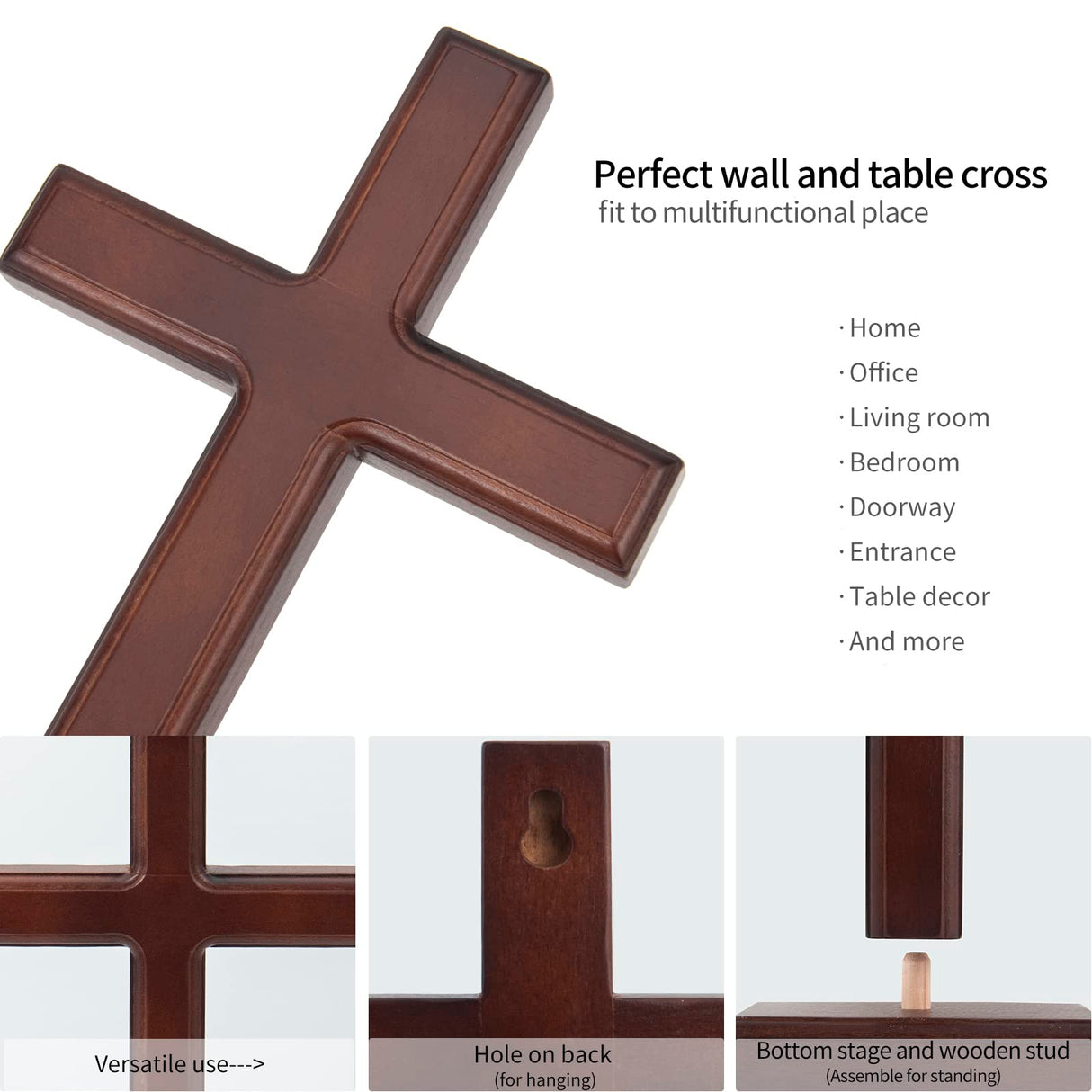 ARCHOBAN Wooden Wall Cross with Stand, 12.8 Inch Catholic Wood Crafted Crosses for Wall or Tabletop, Giftable ARCHOBAN