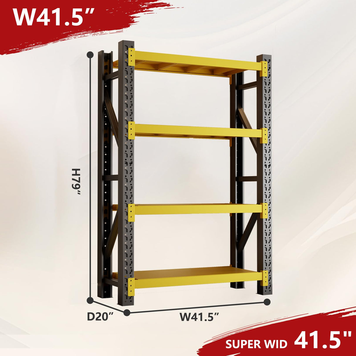 MDXEKE 4000lbs Garage Shelving Heavy Duty, 4-Tier Adjustable Metal Shelving, Garage Storage Shelves for Warehouse, Pantry, Basement, 41.5" W X 20" D X 79" H (Black+Yellow, 41.5x20x79) MDXEKE