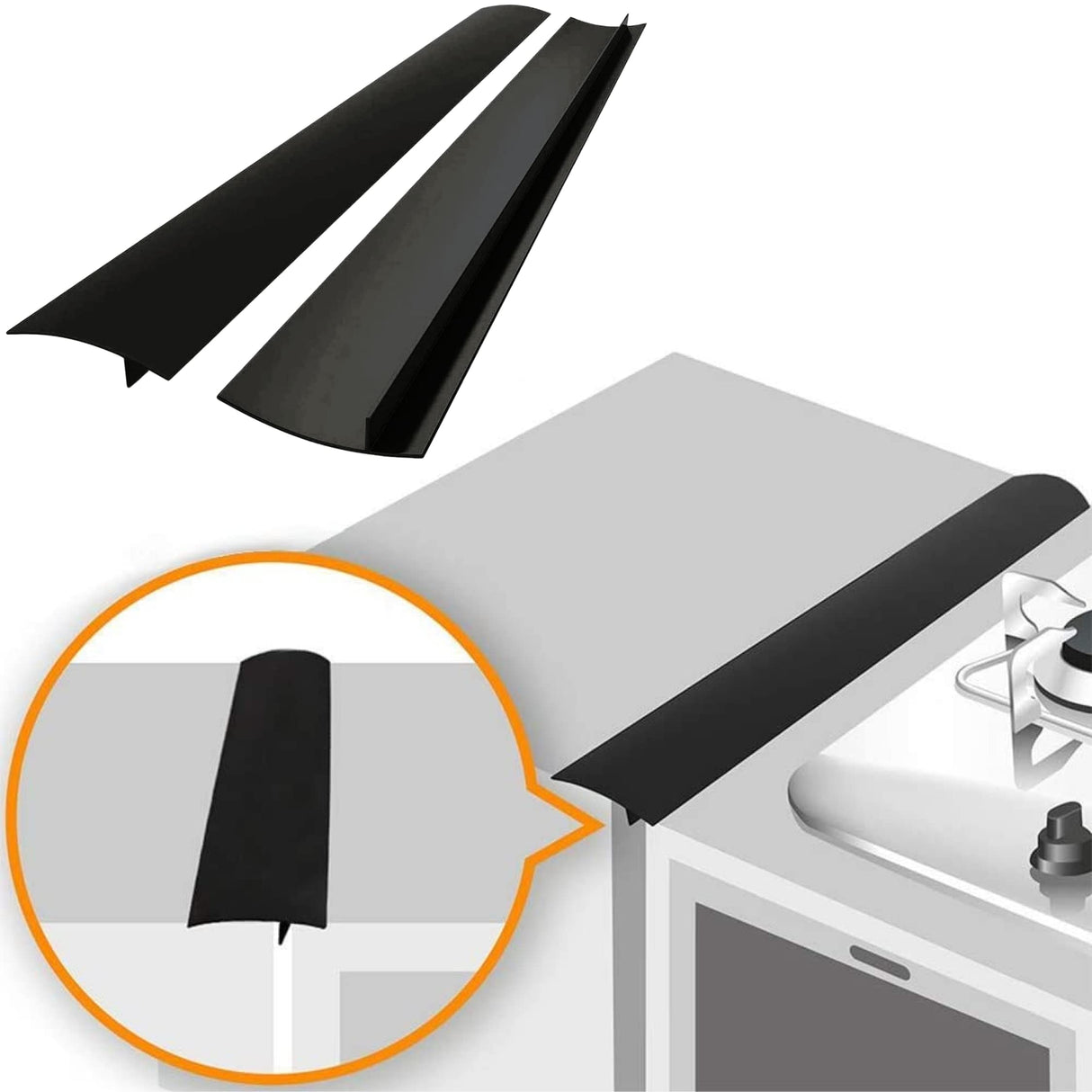Linda’s Essentials Silicone Stove Gap Covers (2 Pack), Heat Resistant Oven Gap Filler Seals Gaps Between Stovetop and Counter, Easy to Clean Stove Gap Guard (21 Inches, Black) Linda's Essentials