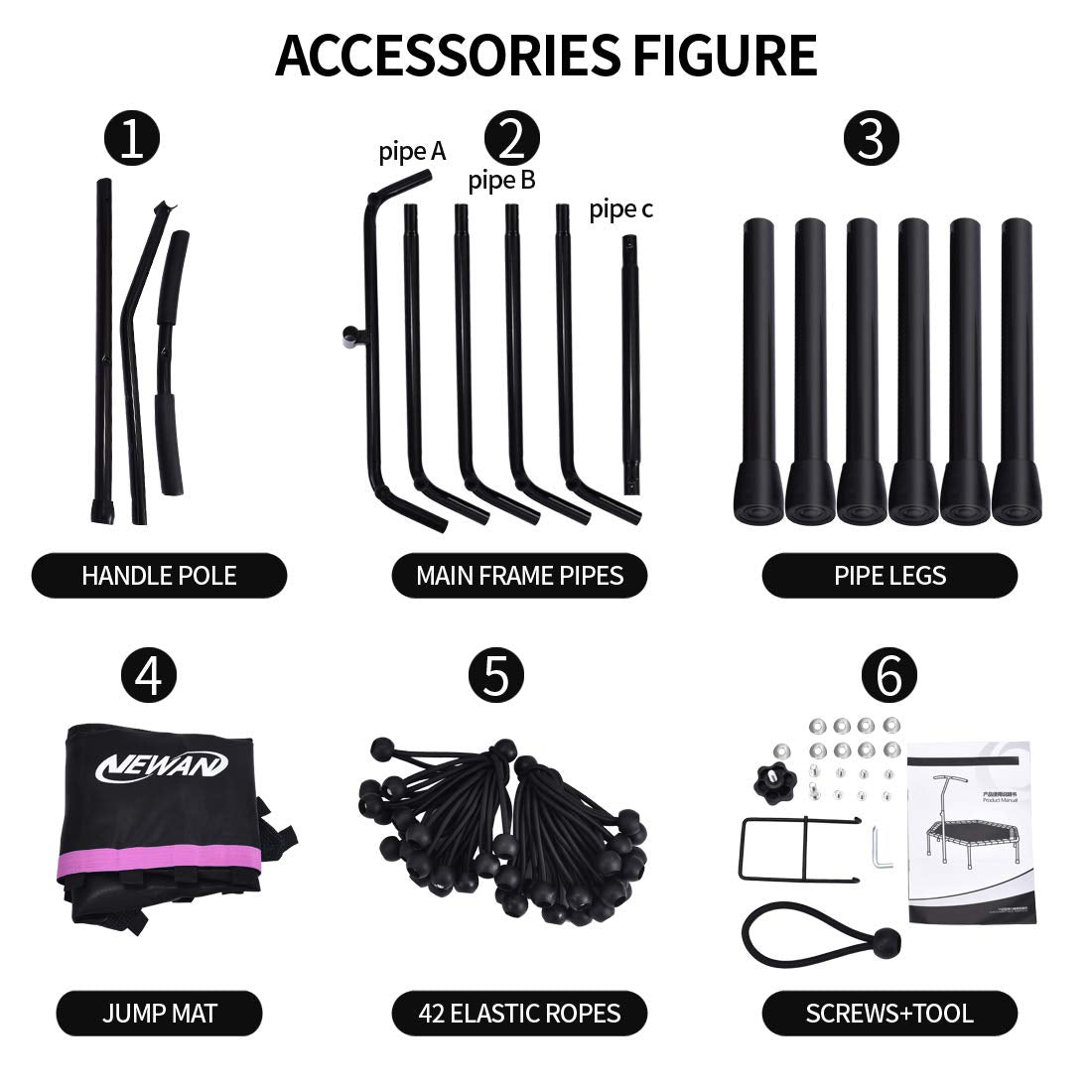 Newan 48'' Fitness Trampoline with Adjustable Handle Bar, Silent Trampoline Bungee Rebounder Jumping Cardio Trainer Workout for Adults - Max Limit 330 lbs NEWAN