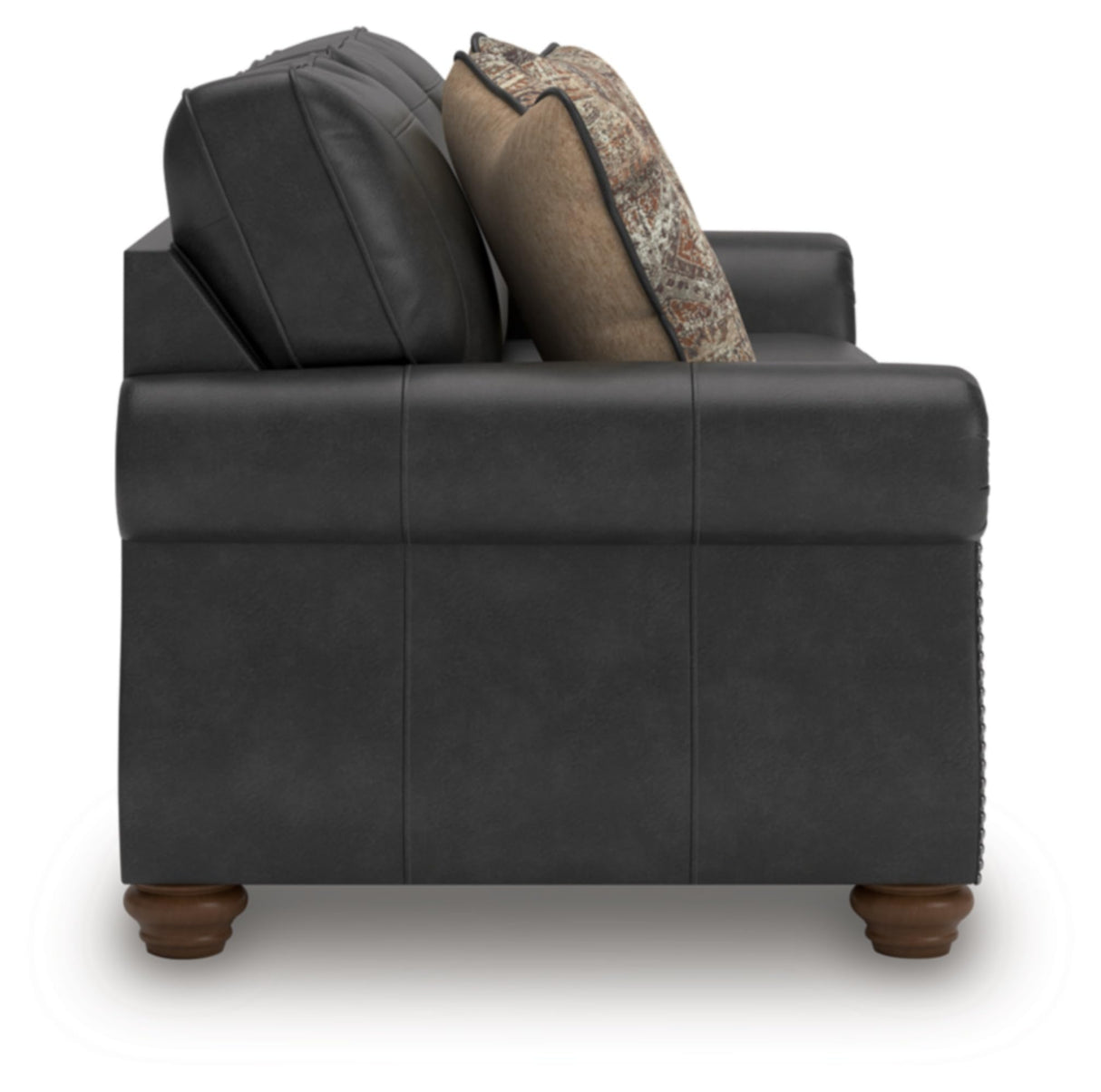 Signature Design by Ashley Chatterton Rustic Faux Leather Sofa with Nailhead Trim and 2 Throw Pillows, Black Signature Design by Ashley