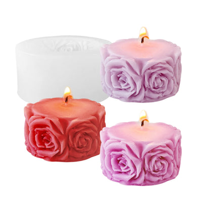 Rose Flower Column Candle Molds Valentine's Day Cylinder Resin Casting Mold for Candle Making Resin Casting Silicone Mold for DIY Candle Making Polymer Clay Craft Plaster