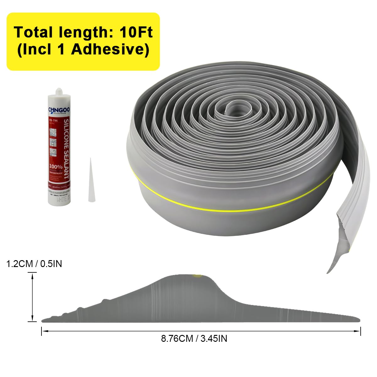 VUAOHIY Universal Garage Door Bottom Threshold Seal Rubber Strip with Adhesives, DIY Weatherproof Weather Stripping Replacement (10FT, Gray) VUAOHIY