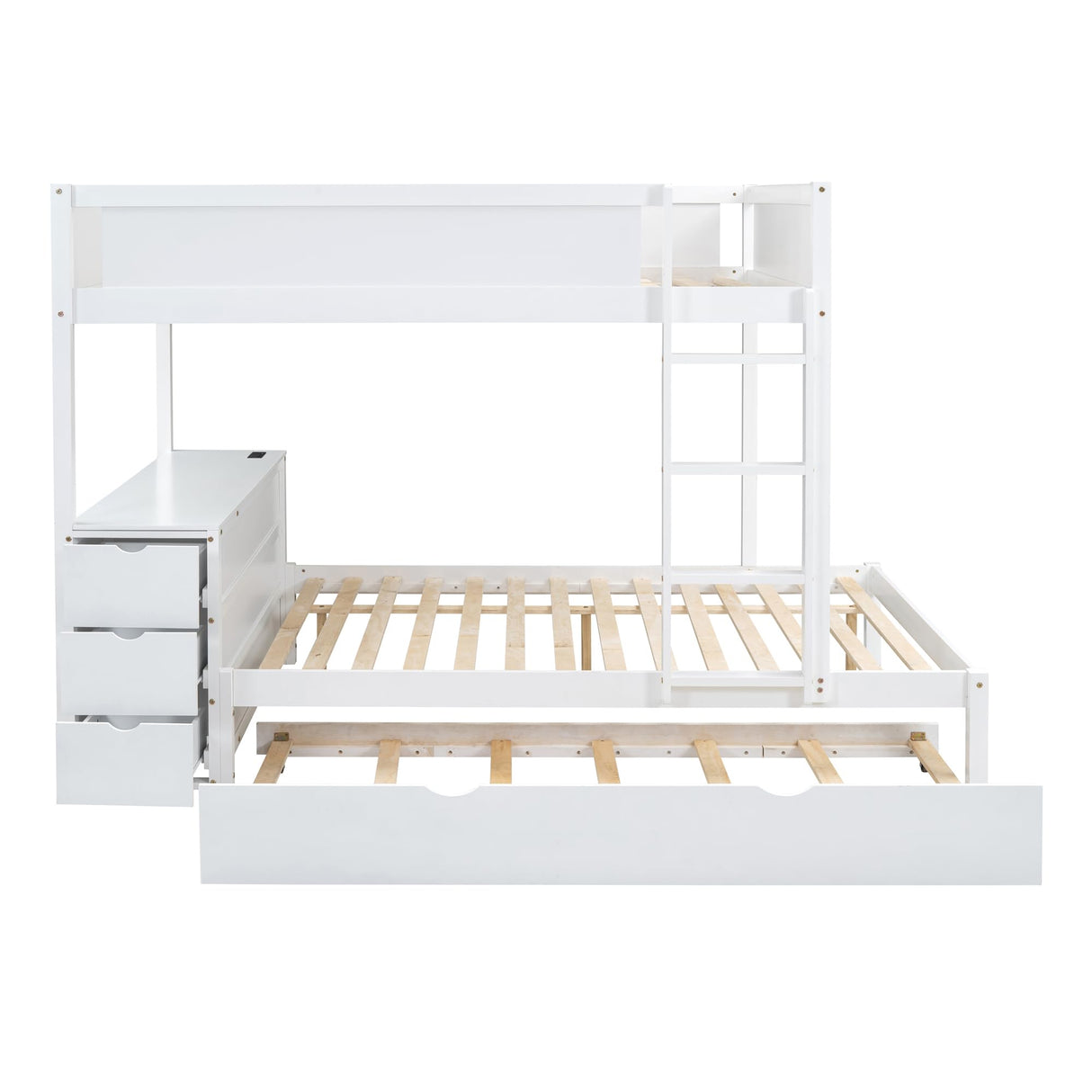 Harper & Bright Designs Full Over Full Bunk Bed Twin Size Trundle, Wood Full Bunk Bed with USB Ports, Storage and Desk, White Harper & Bright Designs