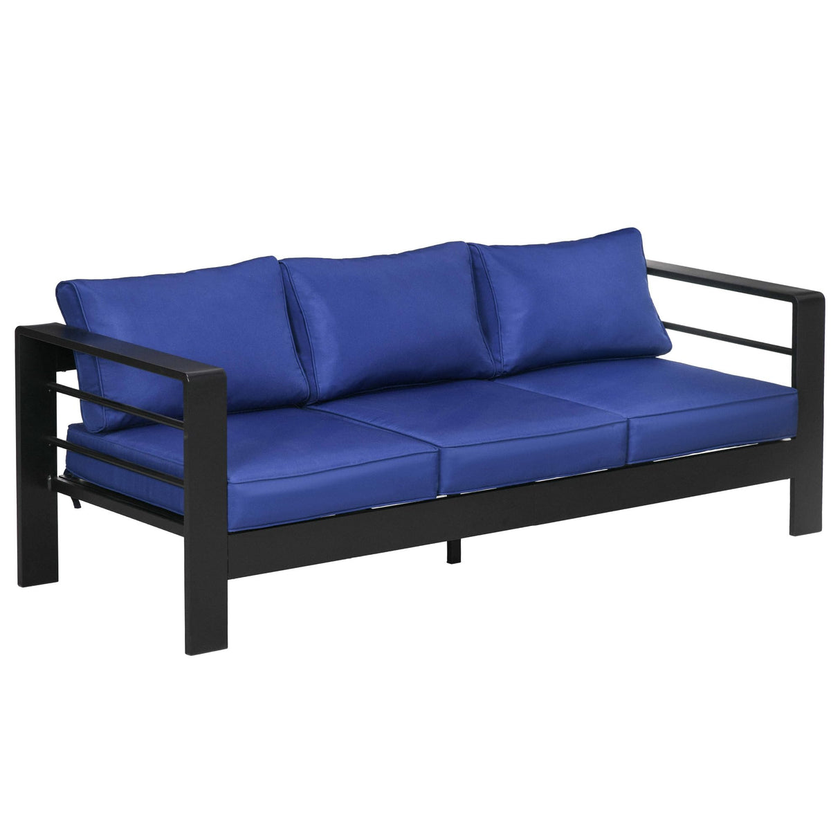 Outsunny 69" Modern Patio Furniture with Thick Padded Cushions, 3 Seater Aluminum Outdoor Sofa with Wide Armrests, Garden Seating Conversation Furniture with Back Cushions, Navy Blue Outsunny