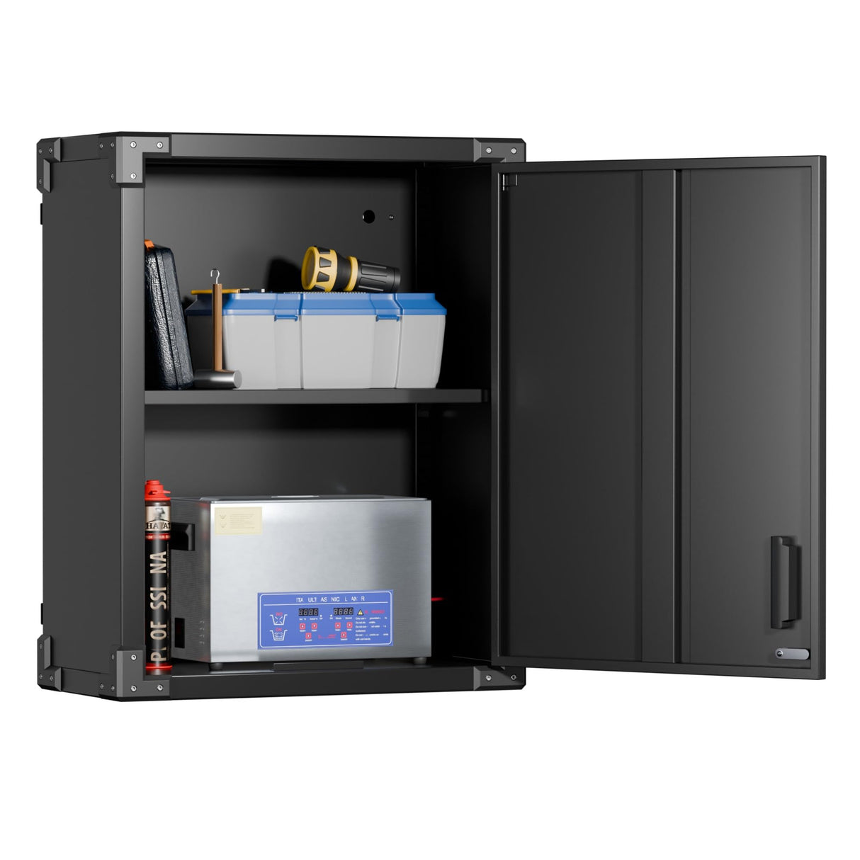 Aobabo Metal Wall Cabinet with Door, Lock and Adjustable Shelf, Metal Hanging Cabinet, Steel Garage Storage Cabinet for Home, Office and Kitchen, Black Aobabo