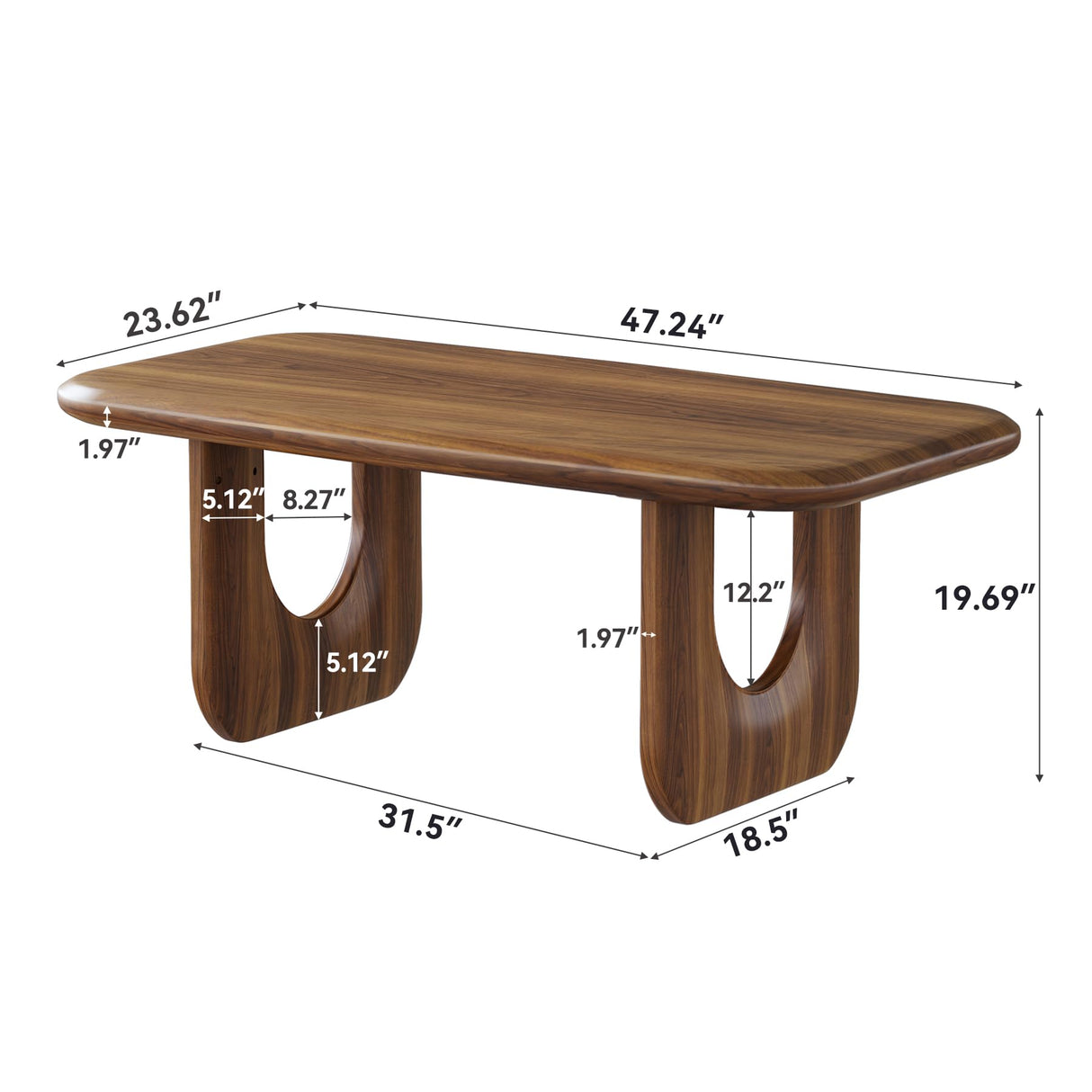 LITTLE TREE Farmhouse Coffee Table, 47 Inches Wooden Rectangular Center Tables with Rounded Corners, Modern Coffee Tables Low Cocktail Tea Furniture for Living Room (Rustic Brown) LITTLE TREE