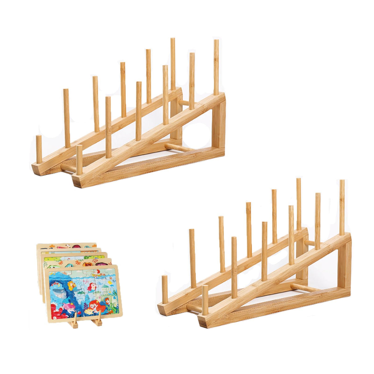 2 Pcs Wooden Puzzle Storage Rack,Jigsaw Puzzle Holder Rack for Puzzle Easel Board,Puzzle Storage Rack Organizer Shelf for Adults Craft Collection Lovers Winbar