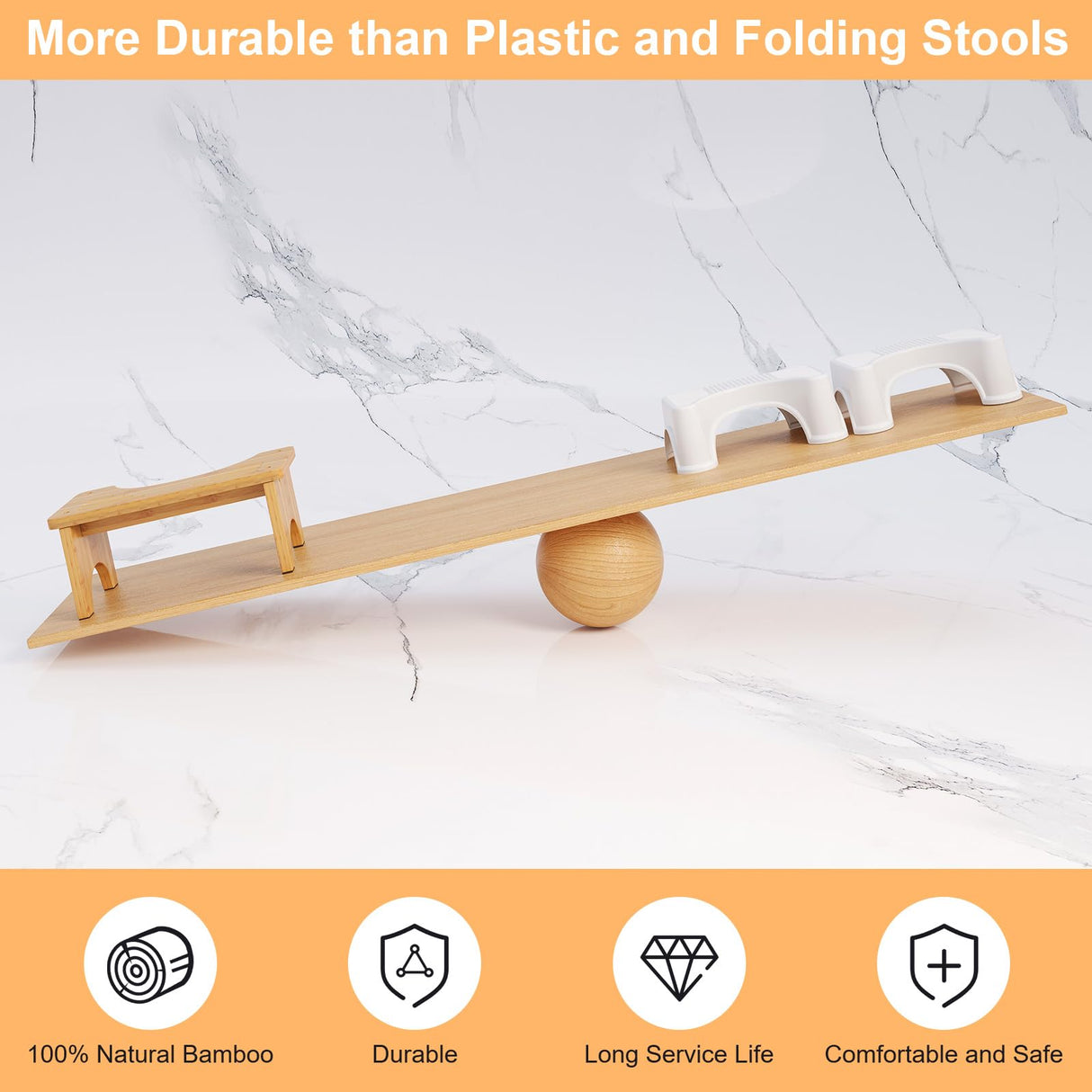 Uaniar Bamboo Toilet Stool, Wooden Squatting Potty Stool for Adults, 7 Inch Toilet Stool Squat Adult, Non-Slip Wood Poop Stool for Bathroom, Portable Toilet Foot Pooping Stool, Poop Stool for Kids Uaniar