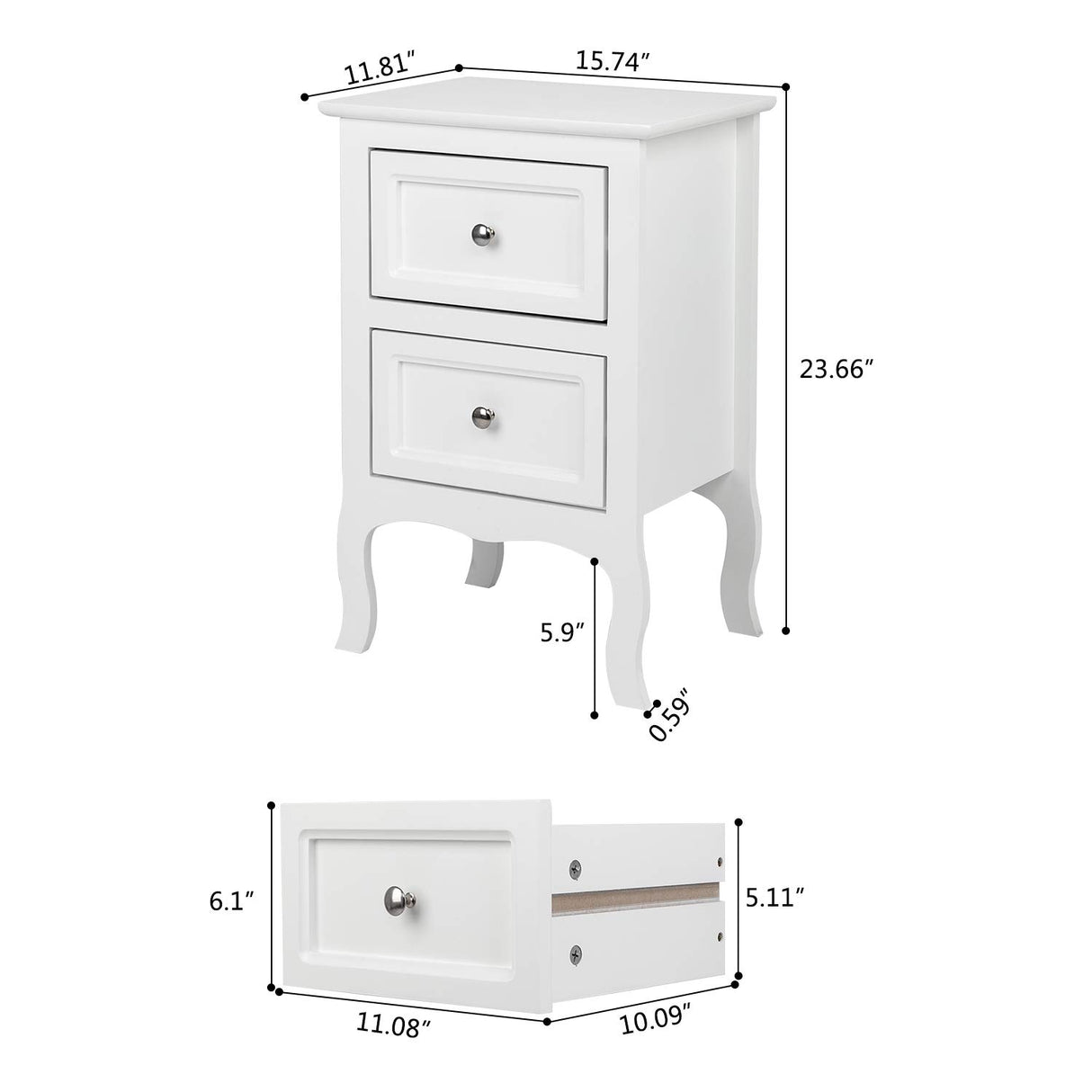 Bonnlo White Nightstand Set of 2, Nightstands with 2 Drawers, Bed Side Table/Night Stand, Small Nightstand for Bedroom, Small Spaces, College Dorm, Kids’ Room, Living Room, Wood, 16W x 12D x 24H Bonnlo