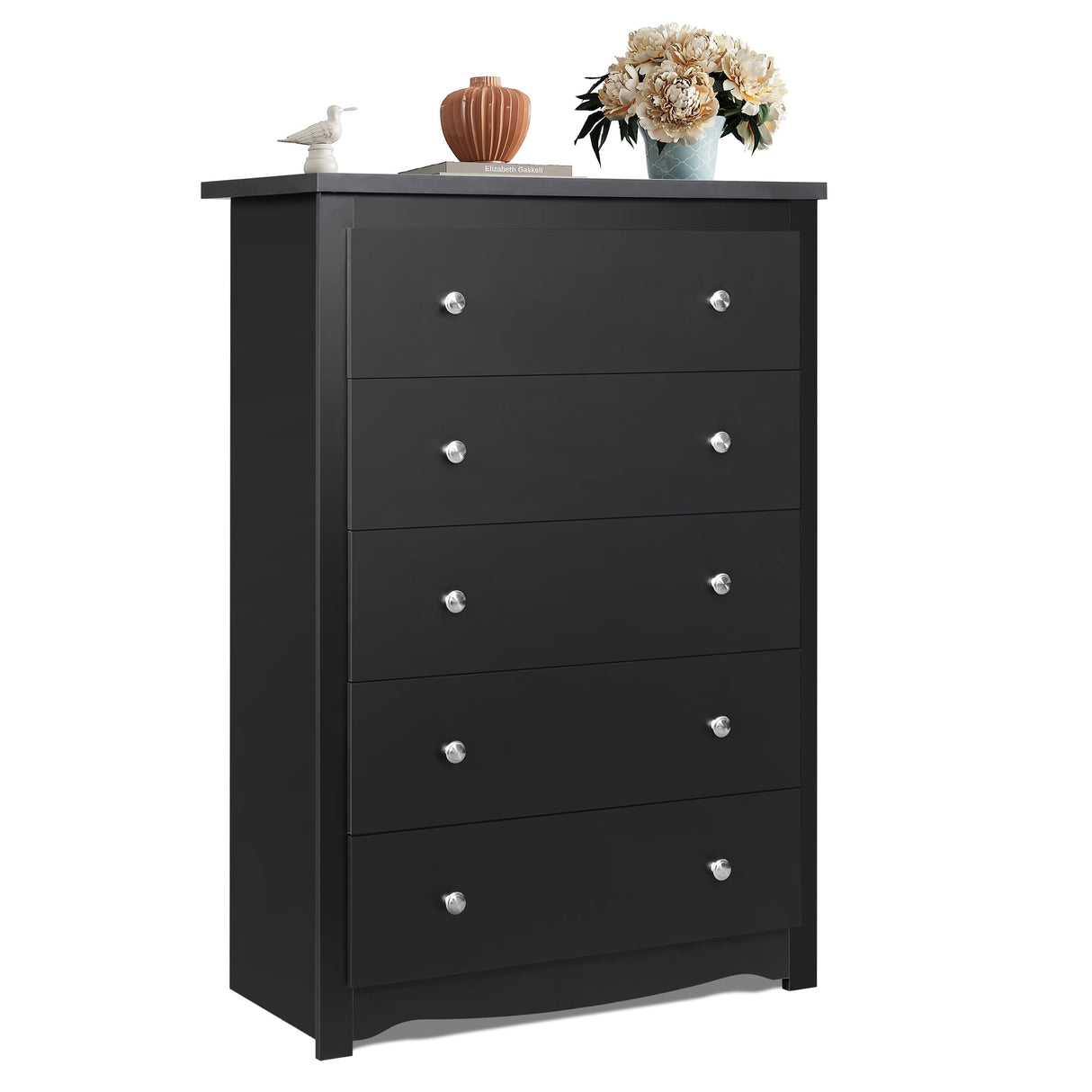 WLIVE Wood Dresser with 5 Drawer, Cabinets Dressers Wood Dresser Cabinet, Organizer Drawers for Bedroom, Living, Hallway, Measuring 15.7" W*31.4" D*45.3" H, Black WLIVE
