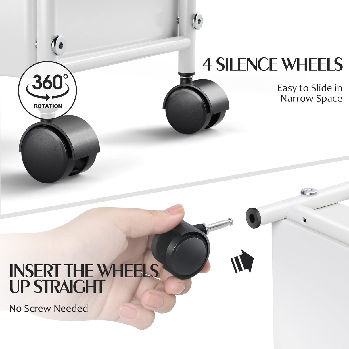 KINGRACK 3-Tier Rolling Utility Cart with Wheels, Metal Slim Storage Cart, Multifunctional Storage Organizer, Rolling Storage Cart for Kitchen, Office, Bathroom, Narrow Place, White KINGRACK