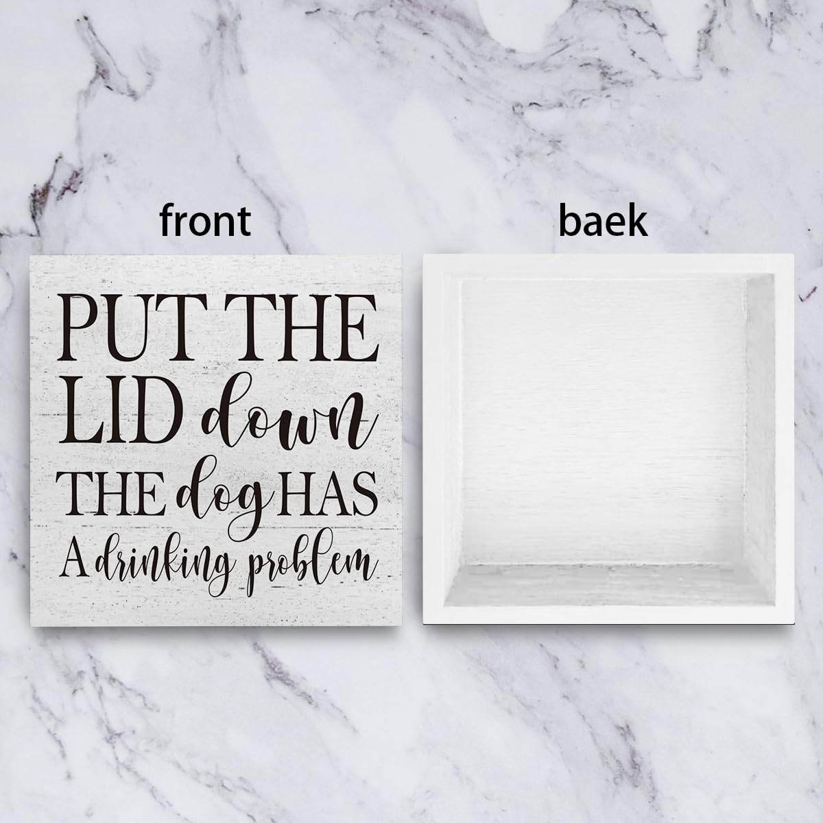 mmiishe Put the Lid Down the Dog Has a Drinking Problem Wooden Box Sign Decorative Funny Bathroom Wood Box Sign Home Decor Rustic Farmhouse Square Desk Decor Sign for Shelf 5 x 5 Inches mmiishe