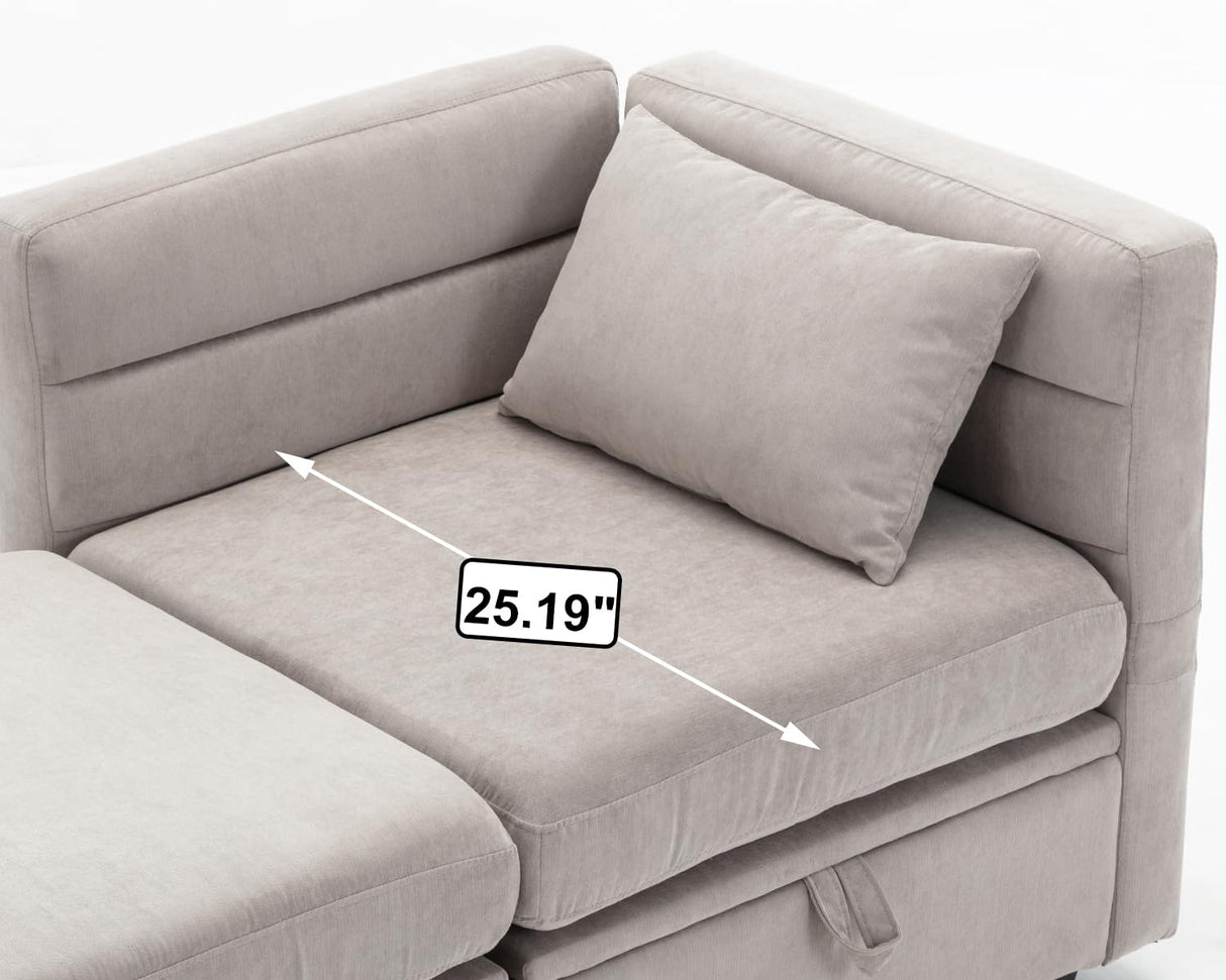 asunflower Loveseat Sofa with Storage Seat, Modular Sectional Sofa with Ottoman Small Couch for Small Spaces Convertible L Shaped 2 Seater Love Seats Couch for Bedroom, Home Office, Grey asunflower