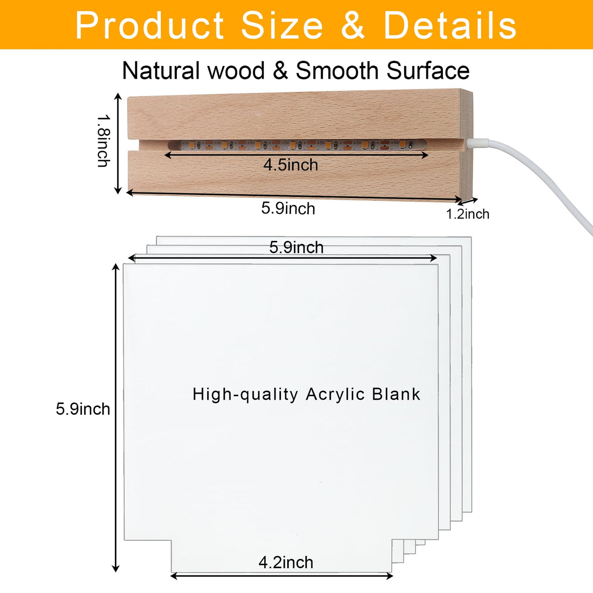 LACGO 4 PCS 6'' Wooden Light Base with Acrylic Display Boards - LED Wooden Bases with Warm White Lighted Rectangle Wood Acrylic Pedestal Stand for Home Room Bar Cafe Easter Decoration LACGO