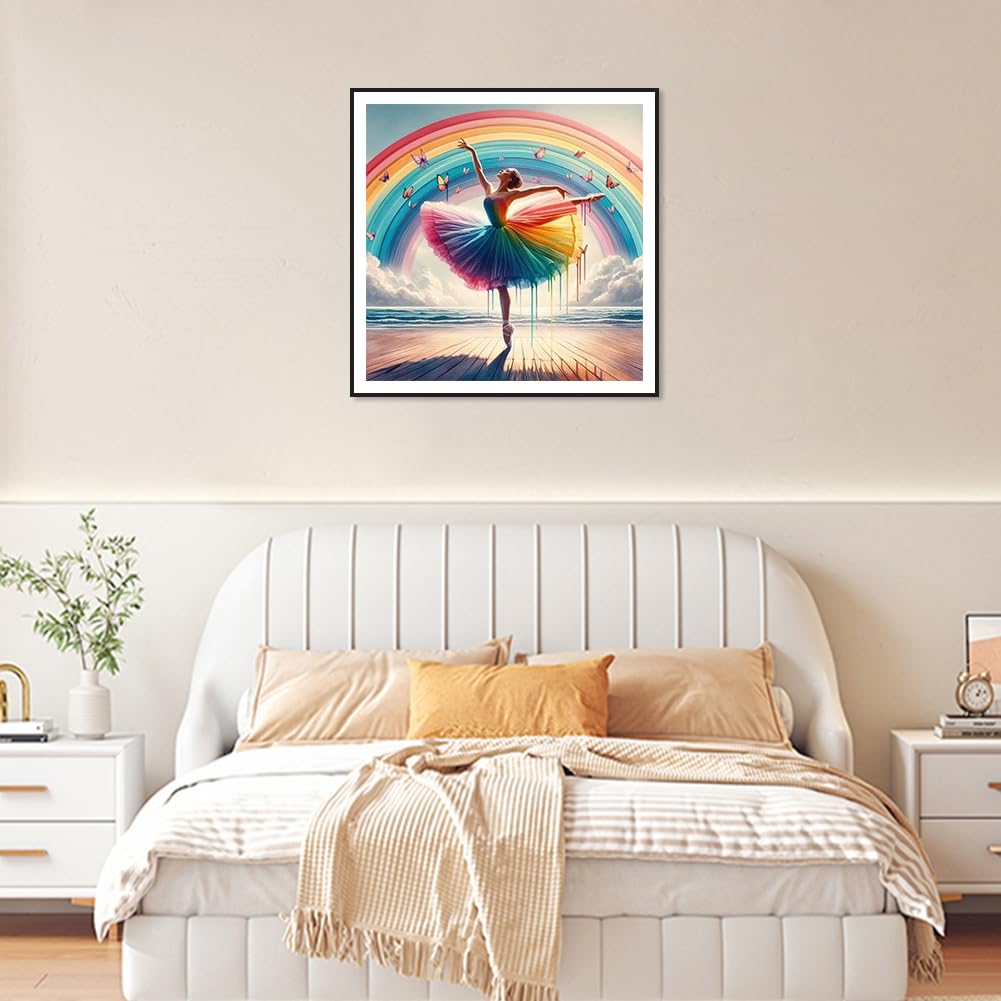 FHBUBPUP Rainbow Diamond Painting Kits for Adults, Dancing Woman Diamond Art Kits for Beginners, 5D DIY Full Drill Round Diamond Point Gem Art, Craft Gift Suitable for Home Wall Decoration 12×12Inch FHBUBPUP
